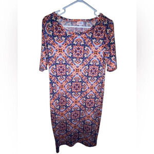 Lularoe Short Sleeve T Shirt Dress Women’s Size Medium Geometric Colorful Red